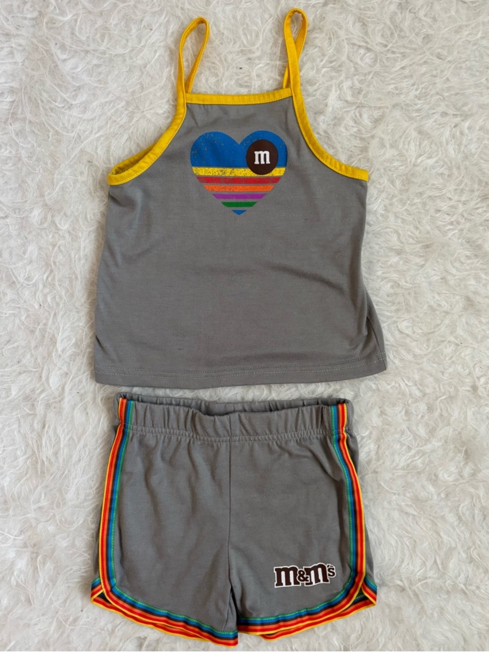M&M'S Gray Tank & Shorts Set with Yellow Trim and Rainbow Accents
